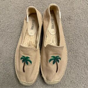 Soludos Tan Espadrilles with Palm Tree Embroidery